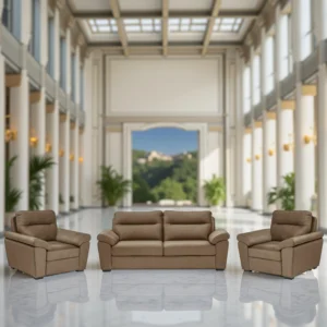 Ojas 3+1+1 Seater Sofa Set Camel Brown premium fabric modern design by Vassio