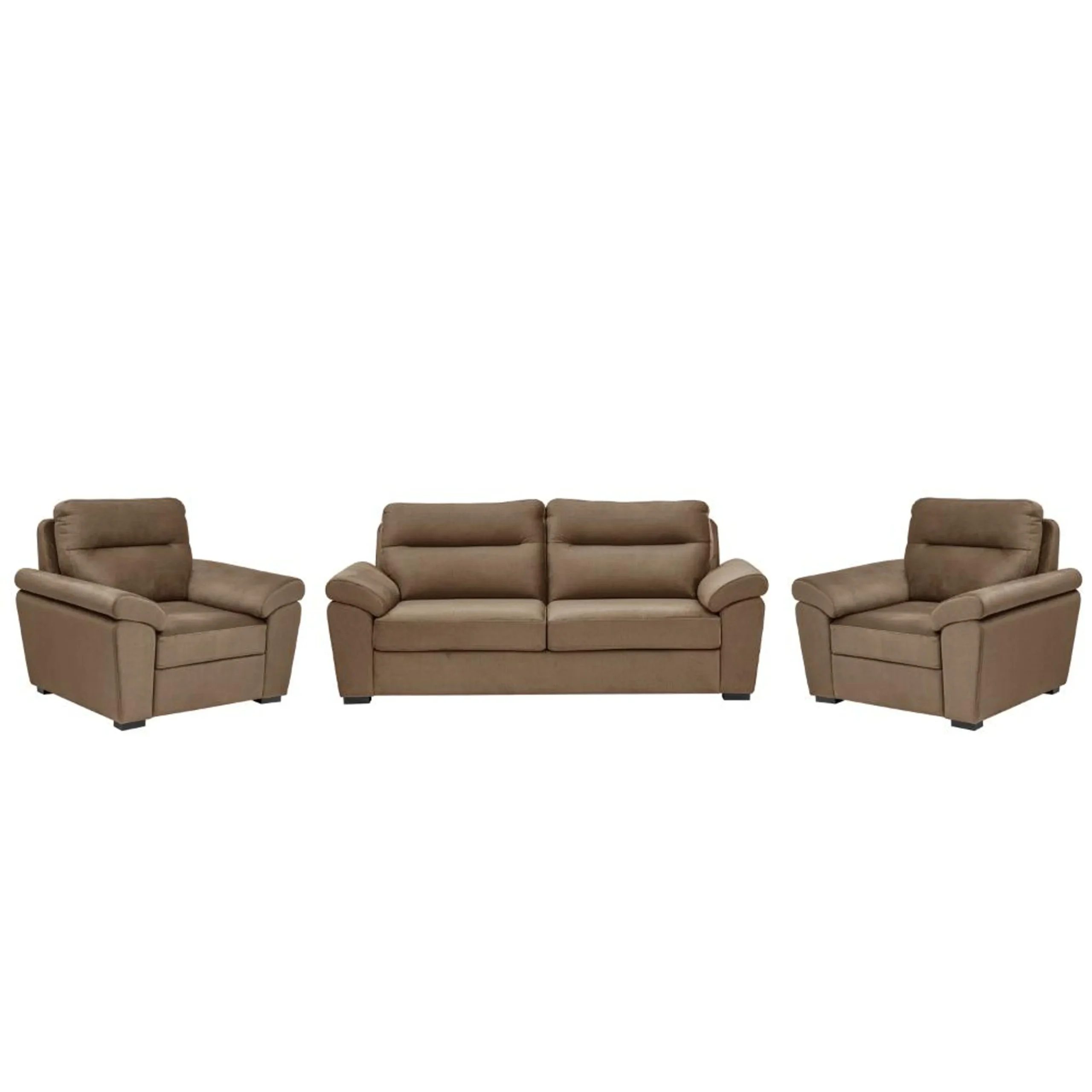 Ojas 3+1+1 Seater Sofa Set Camel Brown premium fabric modern design by Vassio