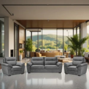 Ojas 3+1+1 Seater Sofa Set Dark Grey premium fabric modern design by Vassio