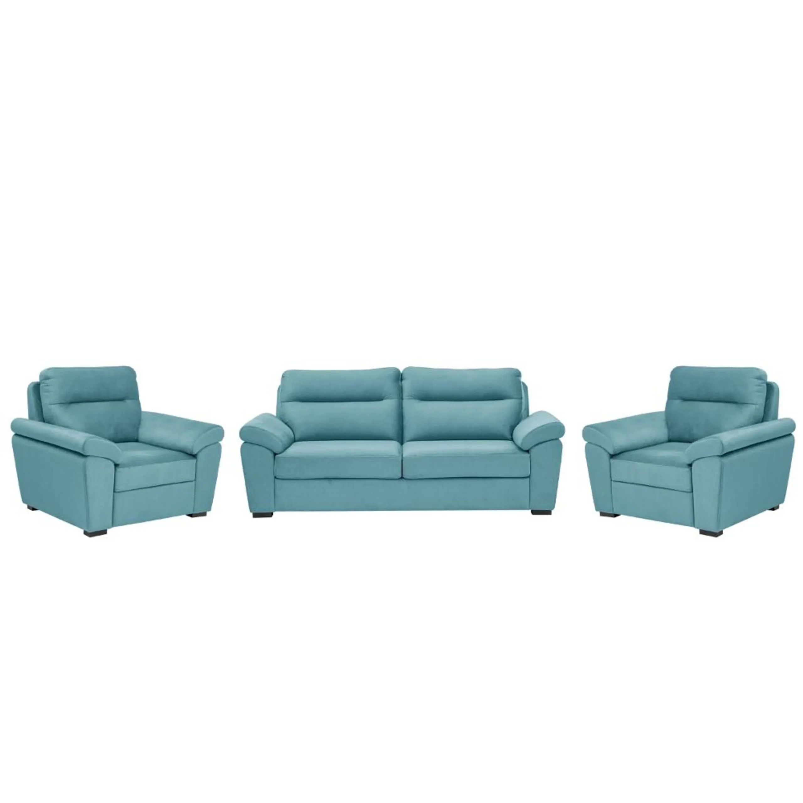Ojas 3+1+1 Seater Sofa Set Light Blue premium fabric modern design by Vassio