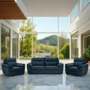 Ojas 3+1+1 Seater Sofa Set Navy Blue premium fabric modern design by Vassio
