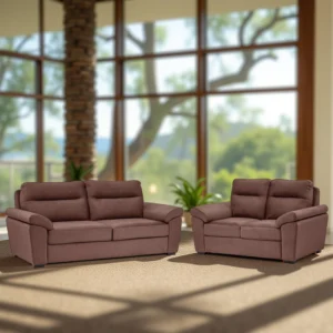 Ojas 3+2 Seater Sofa Set Brown premium fabric modern design by Vassio