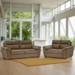 Ojas 3+2 Seater Sofa Set Camel Brown premium fabric modern design by Vassio