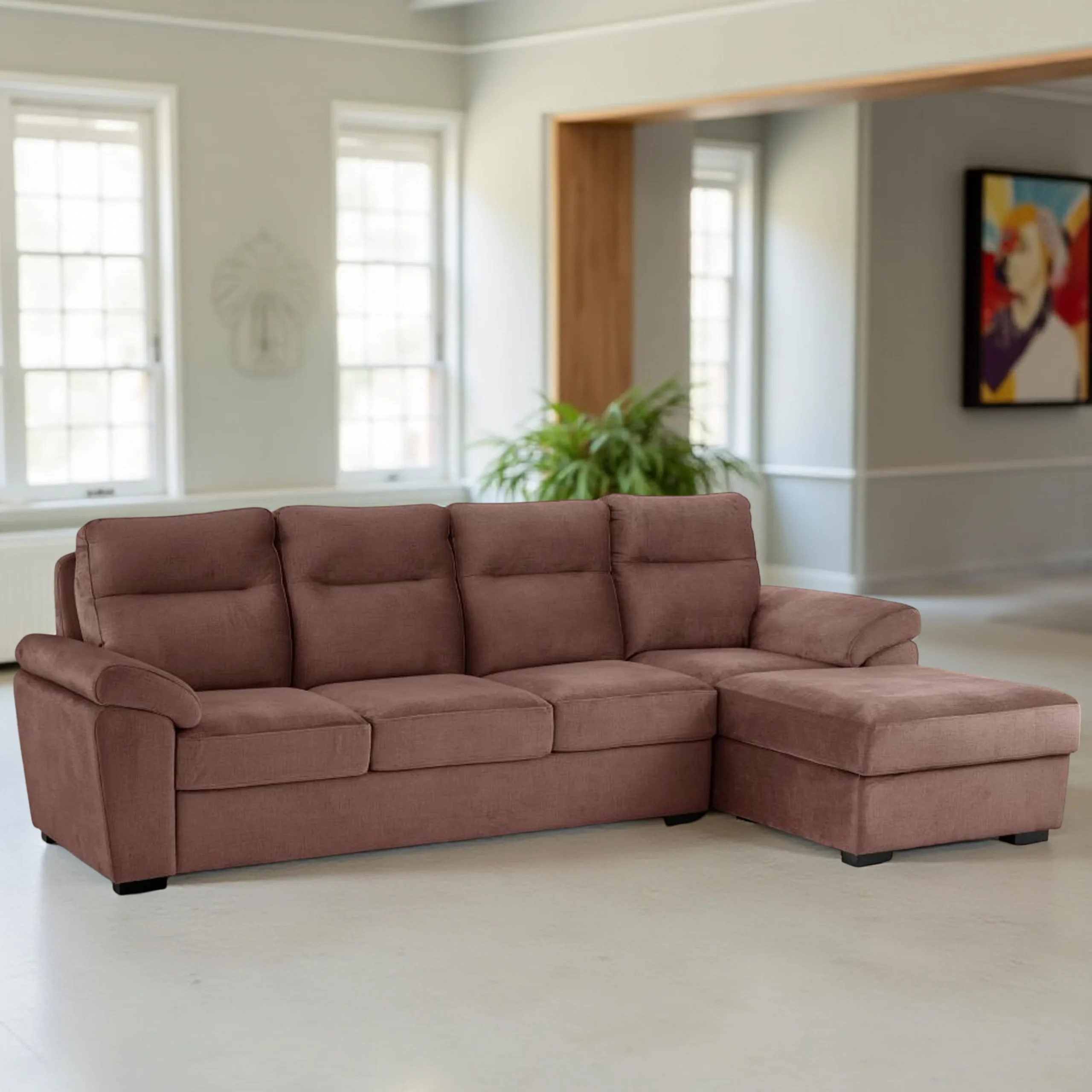 Ojas LHS Sofa Set Brown premium fabric L shape sofa by Vassio