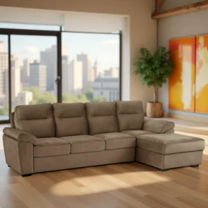 Ojas LHS Sofa Set Camel Brown premium fabric L shape sofa by Vassio