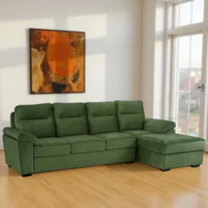 Ojas LHS Sofa Set Green premium fabric L shape sofa by Vassio