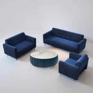 Onza 5 Seater Fabric Sofa Set Dark Blue Color by Vassio