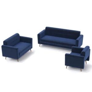 Onza 5 Seater Fabric Sofa Set Dark Blue Color by Vassio