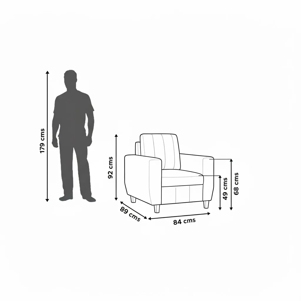 Vassio Zyra 1 Seater Sofa – Premium Velvet Fabric dimensions