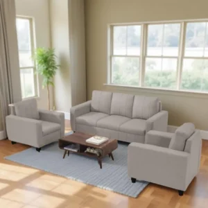 Vassio Zyra 5 Seater Sofa Set (3 + 1 + 1) in Beige – Premium Velvet Fabric