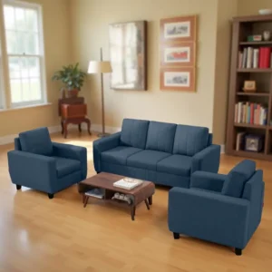 Vassio Zyra 5 Seater Sofa Set (3 + 1 + 1) in Blue – Premium Velvet Fabric