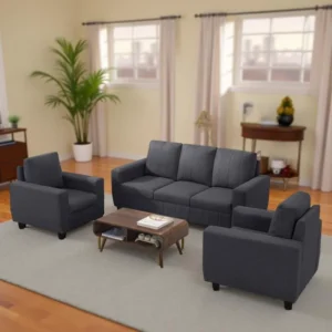 Vassio Zyra 5 Seater Sofa Set (3 + 1 + 1) in Grey – Premium Velvet Fabric