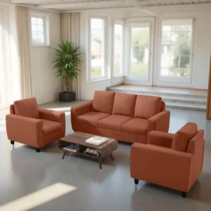 Vassio Zyra 5 Seater Sofa Set (3 + 1 + 1) in Orange – Premium Velvet Fabric