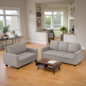 Vassio Zyra 5 Seater Sofa Set (3 + 2) in Biege – Premium Velvet Fabric