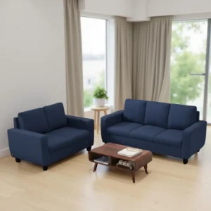 Vassio Zyra 5 Seater Sofa Set (3 + 2) in Blue – Premium Velvet Fabric