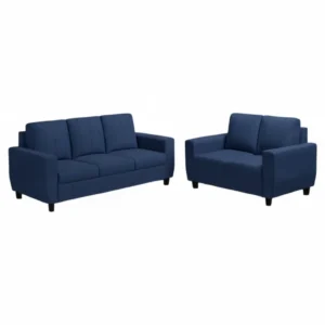 Vassio Zyra 5 Seater Sofa Set (3 + 2) in Blue – Premium Velvet Fabric
