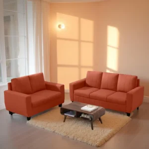 Vassio Zyra 5 Seater Sofa Set (3 + 2) in orange – Premium Velvet Fabric