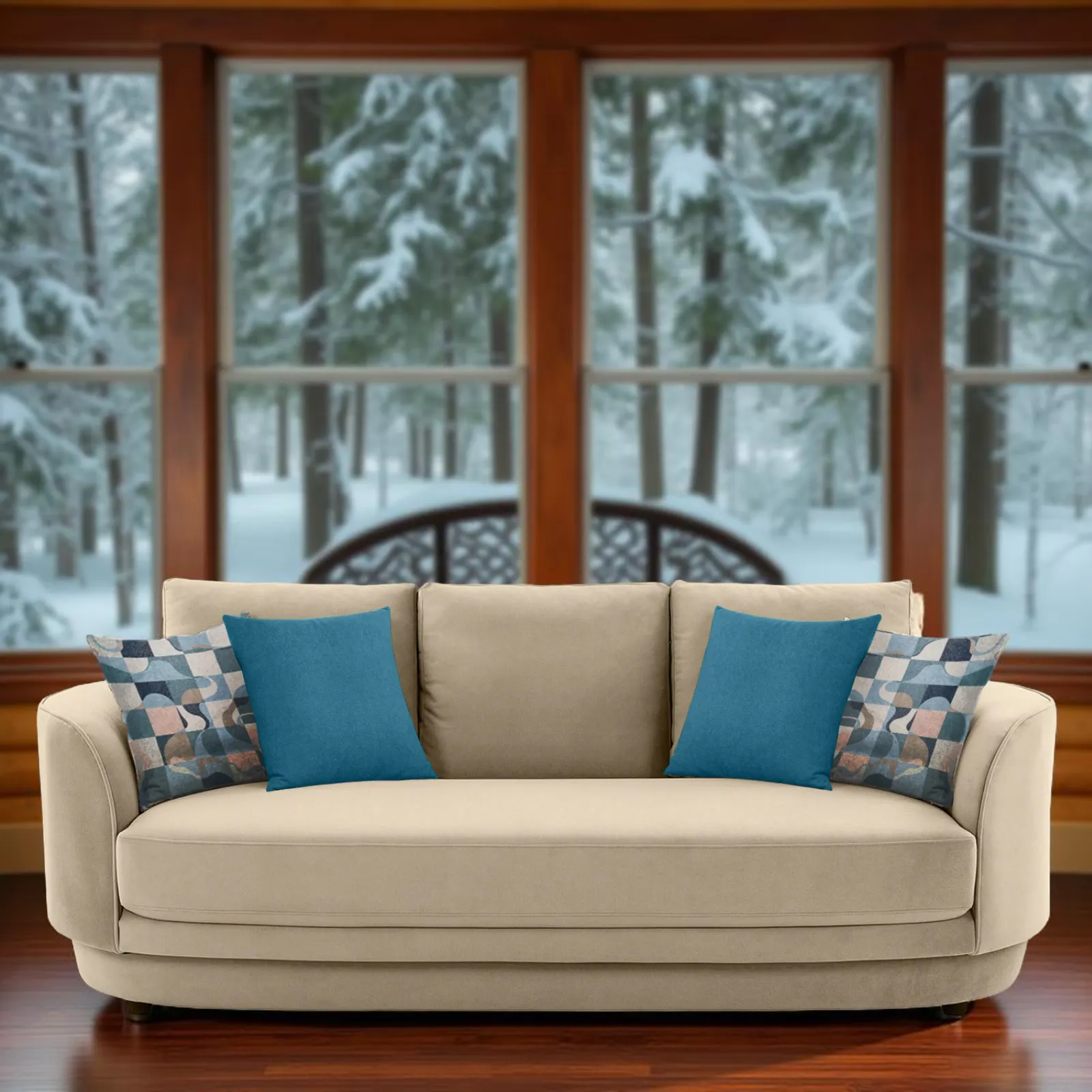 Amara Sofa 3 Seater Beige premium velvet fabric sofa by Vassio