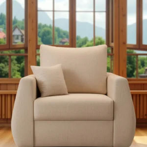 Nesto 1 Seater Sofa Beige with curved arms and soft Recron fibre back cushion by Vassio