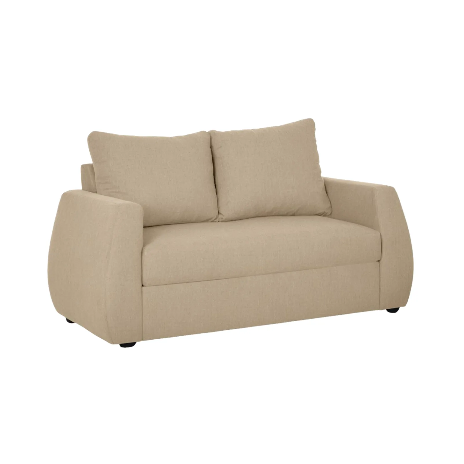 Nesto 2 Seater Sofa Beige with curved arms and soft back cushions by Vassio