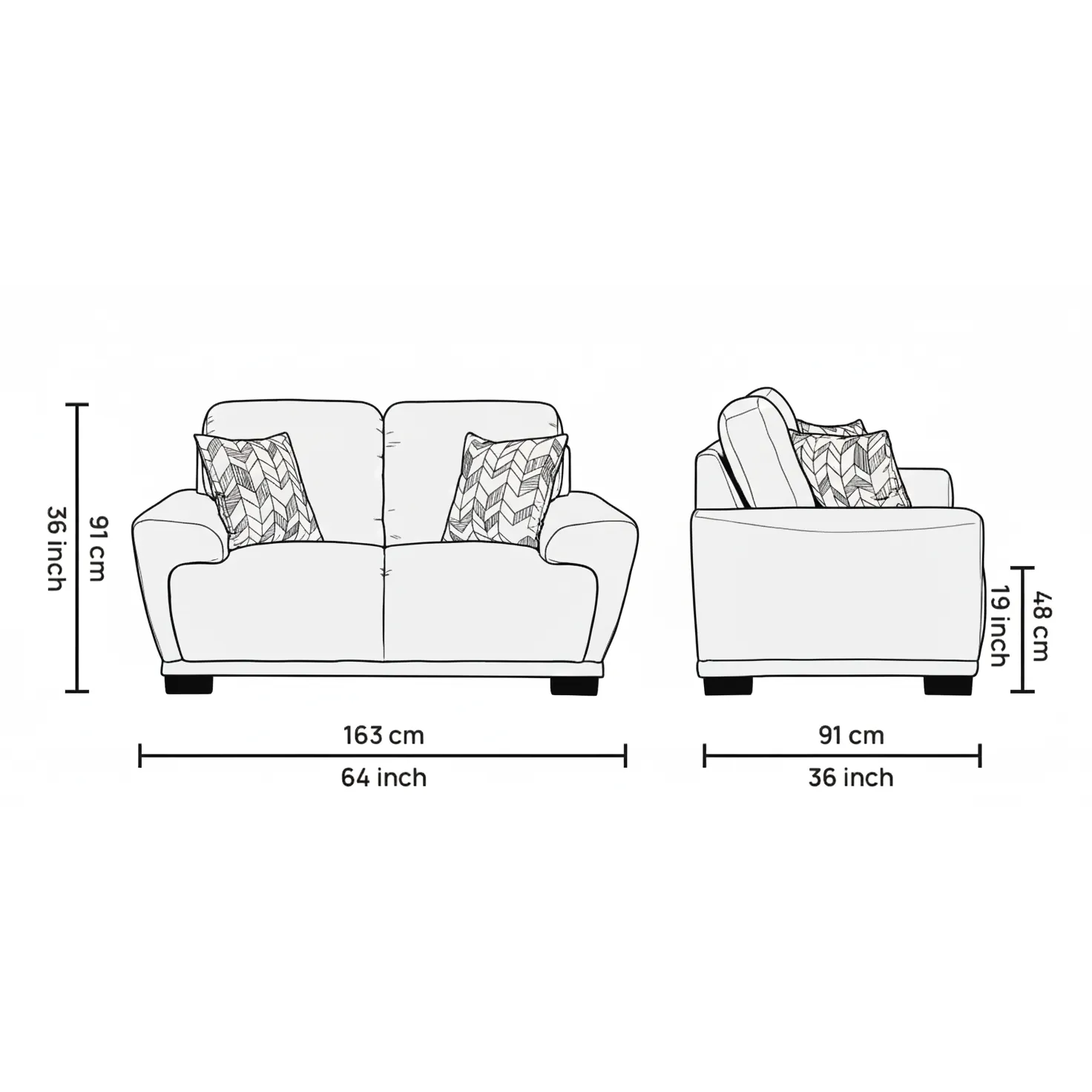Reyone 2 Seater Sofa dimensions