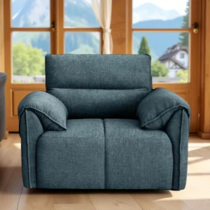 Nova 1 Seater Sofa Blue fabric sofa with solid wood frame and nylon legs by Vassio