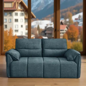 Nova 2 Seater Sofa Blue fabric sofa with solid wood frame, nylon legs, and premium cushioning by Vassio
