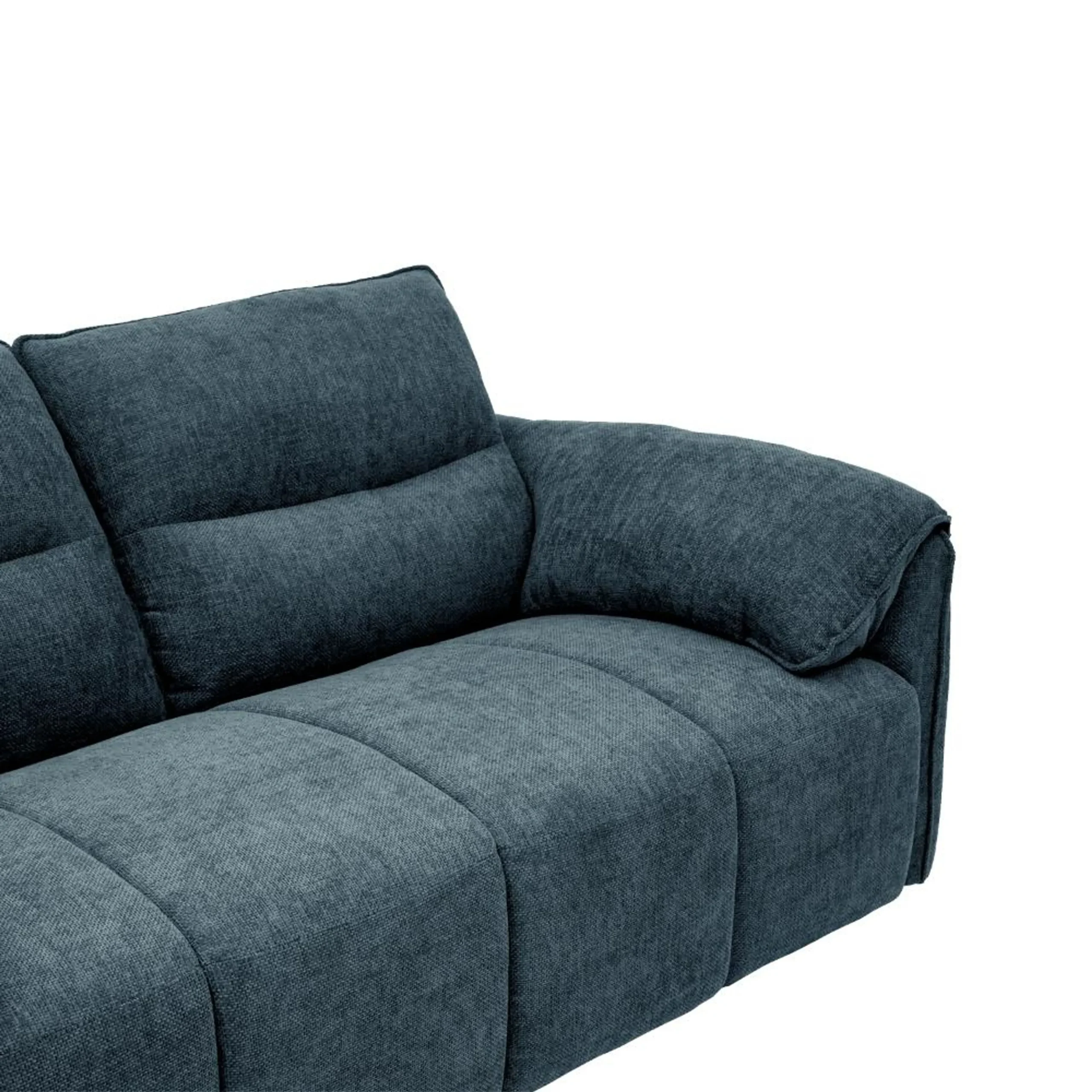 Nova 2 Seater Sofa Blue fabric sofa with solid wood frame, nylon legs, and premium cushioning by Vassio