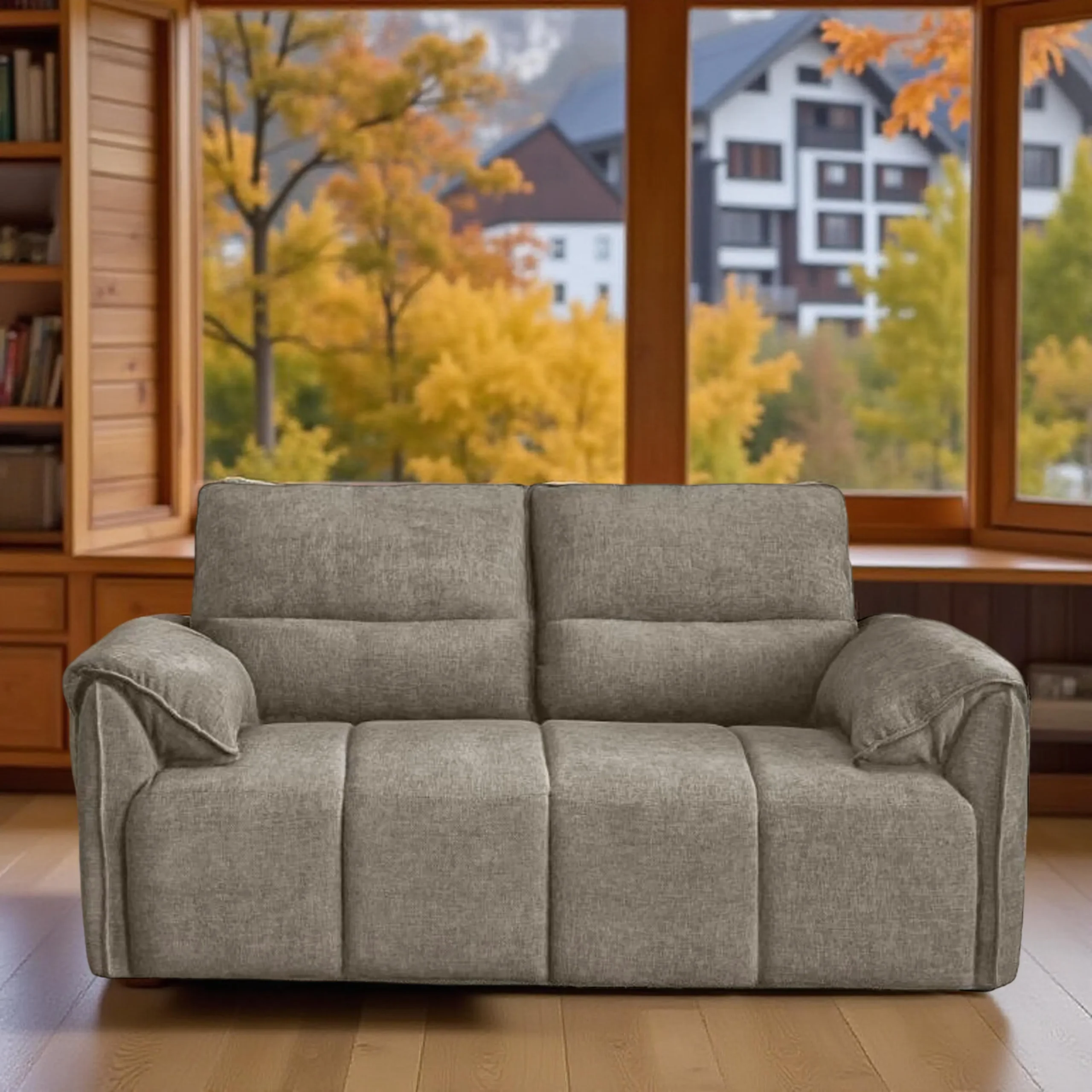 Buy Nova 2 Seater Sofa Light Grey fabric sofa with solid wood frame, nylon legs, and premium cushioning by Vassio